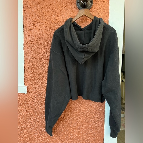 Champion Pullover Hoodie Womens XXL Black Solid Drawstring Cropped Reverse Weave - Picture 2 of 5